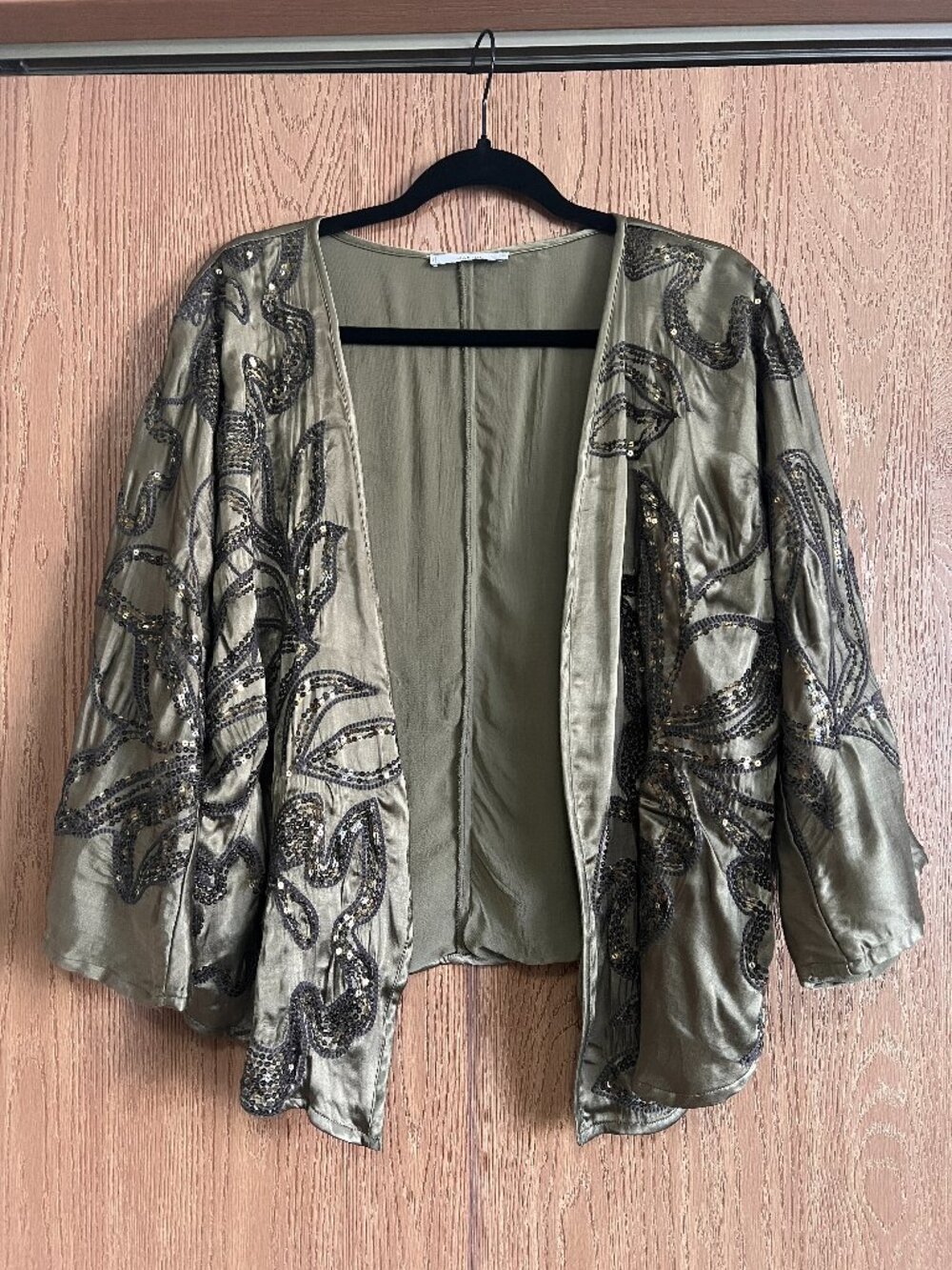 Mango Olive Green Sequin Embroidered Jacket